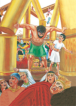 Ginrumpag ni Samson ang duha mga haligi