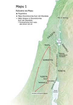 Map of locations related to Jesusʼ life: Bethlehem, Nazareth, Jerusalem