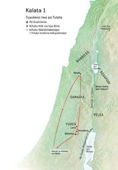 Map of locations related to Jesus’ life: Bethlehem, Nazareth, Jerusalem