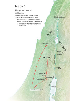 Map of locations related to Jesus’ life: Bethlehem, Nazareth, Jerusalem