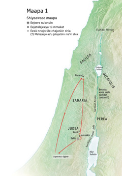 Maapa sümaajatka tü naaʼinrakat Jesús yaaiwaʼaya nia saaʼu tü mmakat: Belén, Nazaret, Jerusalén