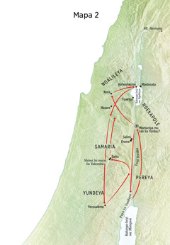 Mapa yize yinasolola mwono wa Yesu ni Lwiji Yordau ni Yundeya