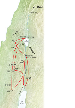 מפה של מקומות בחייו של ישוע כולל נהר הירדן ויהודה