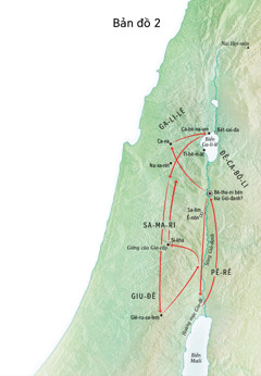 Bản đồ những địa điểm vào thời Chúa Giê-su gồm sông Giô-đanh và Giu-đê
