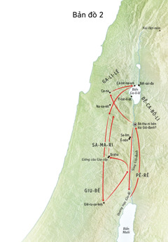 Bản đồ những địa điểm vào thời Chúa Giê-su gồm sông Giô-đanh và Giu-đê