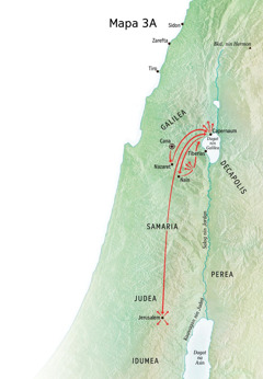 Mapa kan ministeryo ni Jesus sa Galilea, Capernaum, Cana