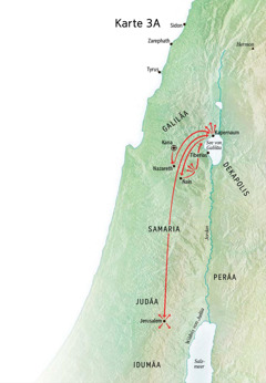 Karte zu Jesu Dienst in Galiläa, Kapernaum, Kana