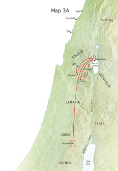 Map of Jesus’ ministry in Galilee, Capernaum, Cana