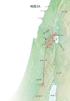 カペルナウム，カナなど，ガリラヤでのイエスの宣教の地図