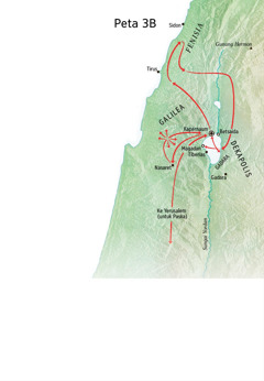 Lokasi-lokasi dalam peta mengenai kerja penyebaran Yesus di sekitar Galilea, Fenisia, dan Dekapolis
