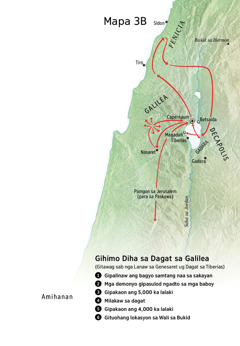 Mapa sa mga lokasyon nga konektado sa ministeryo ni Jesus sa palibot sa Galilea, Fenicia, ug Decapolis