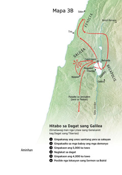 Mapa sang mga lokasyon may kaangtanan sa ministeryo ni Jesus sa palibot sang Dagat sang Galilea, Fenicia, kag Decapolis