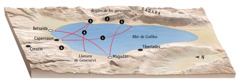 Mapa de lugares donde predicó Jesús alrededor del mar de Galilea