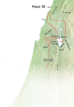 Mapa de lugares donde predicó Jesús en Galilea, Fenicia y la Decápolis