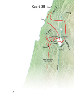 Kaart met plaatsen van Jezus’ bediening in Galilea, Fenicië en de Dekapolis