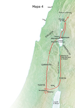 Mapa lowu kombisaka ntirho wa Yesu wa ku chumayela aYudiya ni Galileya