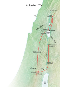 Karte: Jēzus kalpošana Jūdejā un Galilejā