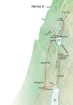 İsa’nın Yahudiye ve Celile’deki hizmetini gösteren harita