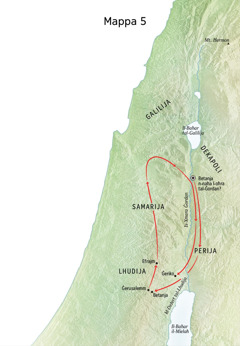 Mappa taʼ postijiet li għandhom x’jaqsmu mal-ministeru taʼ Ġesù inkluż Betanja, Ġeriko, u l-Perija