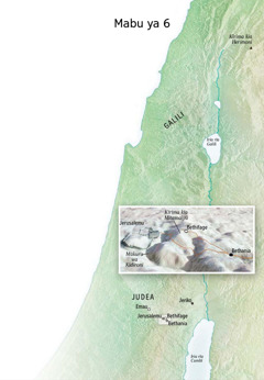 Map of locations related to Jesus’ final ministry including Jerusalem, Bethany, Bethphage, and the Mount of Olives