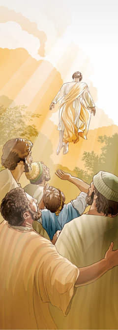 A tanítványok nézik, amint a feltámasztott Jézus az égbe megy