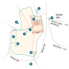 यरुशलेम आणि त्याच्या आसपासचं क्षेत्र दाखवणारा नकाशा. काही ठिकाणांच्या अचूक तर काही अंदाजे जागा दाखवलेल्या आहेत. १. मंदिर. २. गेथशेमाने बाग. ३. राज्यपालाचा महाल. ४. कयफाचं घर. ५. हेरोद अंतिपा येऊन राहायचा तो महाल. ६. बेथजथाचं तळं. ७. शिलोहचं तळं. ८. न्यायसभा. ९. गुलगुथा. १०. हकलदमा.