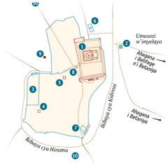 Ikarita igaragaza Yerusalemu n’uturere tuhakikije. Amazina y’ahantu hazwi. 1. Urusengero. 2. Ubusitani bwa Getsemani. 3. Inzu ya Guverineri. 4. Inzu ya Kayafa. 5. Inzu Herode Antipa yakoreragamo. 6. Ikidendezi cya Betesida. 7. Ikidendezi cya Silowamu. 8. Inzu Urukiko rw’Ikirenga rw’Abayahudi rwakoreragamo. 9. Gologota. 10. Akeludama.