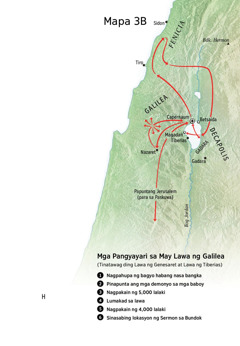 Mapa ng mga lugar na may kaugnayan sa ministeryo ni Jesus sa palibot ng Galilea, Fenicia, at Decapolis