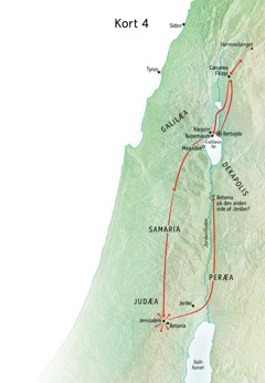 Kort over Jesus’ tjeneste i Judæa og Galilæa