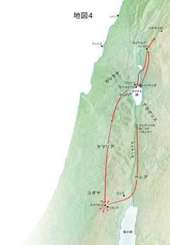ガリラヤとユダヤでのイエスの宣教の地図