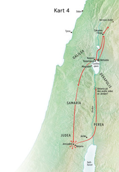 Kart over Jesu tjeneste i Judea og Galilea
