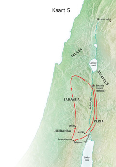 Kaart sellistest Jeesuse teenistusega seotud kohtadest nagu Betaania, Jeeriko ja Perea
