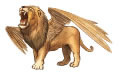 De gevleugelde leeuw die het Babylonische Rijk afbeeldt