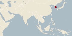 A world map showing South Korea
