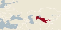 A world map showing Uzbekistan