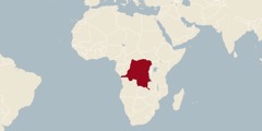 Карта света на којој је обележена Демократска Република Конго