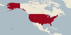 Карта света на којој су обележене Сједињене Државе