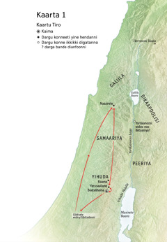 Map of locations related to Jesus’ life: Bethlehem, Nazareth, Jerusalem