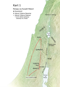 Kart ulejena jindond jendinay Yesu: Betlehem, Nazaret, Yerusalem