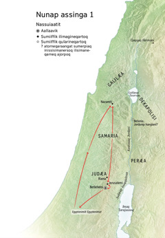 Nunap assingani sumiiffiit Jiisusip inuuneranut tunngasut: Betlehemi, Nazareti, Jerusalemi