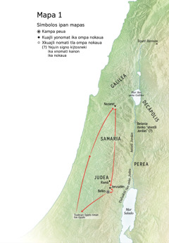 Mapa kampa ika okistinen Jesús Belén, Nazaret, Jerusalén