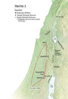 İsa’nın gittiği yerlerin haritası: Beytlehem, Nasıra, Yeruşalim