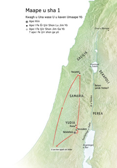 Map of locations related to Jesus’ life: Bethlehem, Nazareth, Betelehem