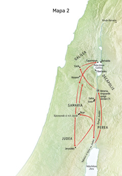 Mapa xi faʼaitʼa jña kitsoyason Jesús kao xo̱ngá Jordán kʼoa kao Judea