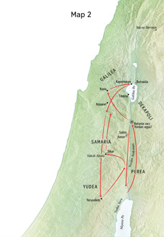 Map a ɛkyerɛ mmaea a Yesu kɔe, wobehu Yordan Asubɔnten ne Yudea nso