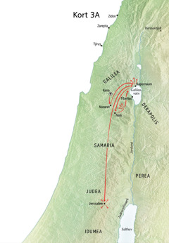 Kort yvir tænastu Jesusar í Galilea, Kapernaum, Kana