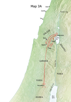 Map ni tsɔɔ hei ni Yesu tsu esɔɔmɔ nitsumɔ lɛ yɛ, yɛ Galilea, Kapernaum, Kana