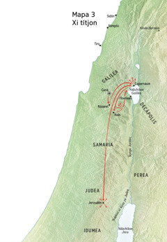 Mapa xi faʼaitʼa jña kitsoyason Jesús ya Galilea, Capernaum, Caná