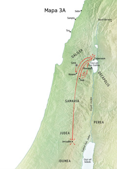 Mapa kampa nesi kema Jesús tlauel tlajtolmoyajki ipan Galilea, Capernaum, Caná