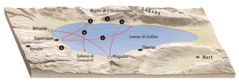 Mapa di lugánan relashoná ku Hesus su sirbishi rònt di Laman di Galilea
